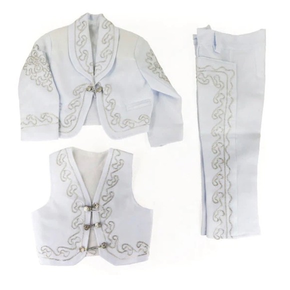 Alcalas Western Wear Other - Mariachi Charro Suit Kids White Silver Embroidered 4-Piece Set Size 4T Boys
